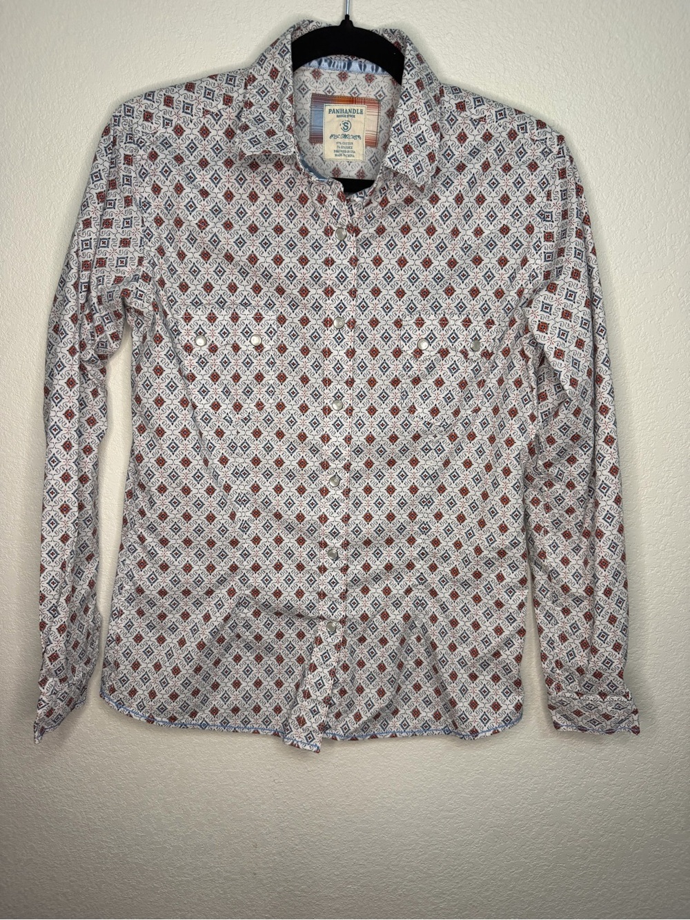 Panhandle Rough Stock Womens Small Geometric Diamond Pearl Snap Western Shirt S